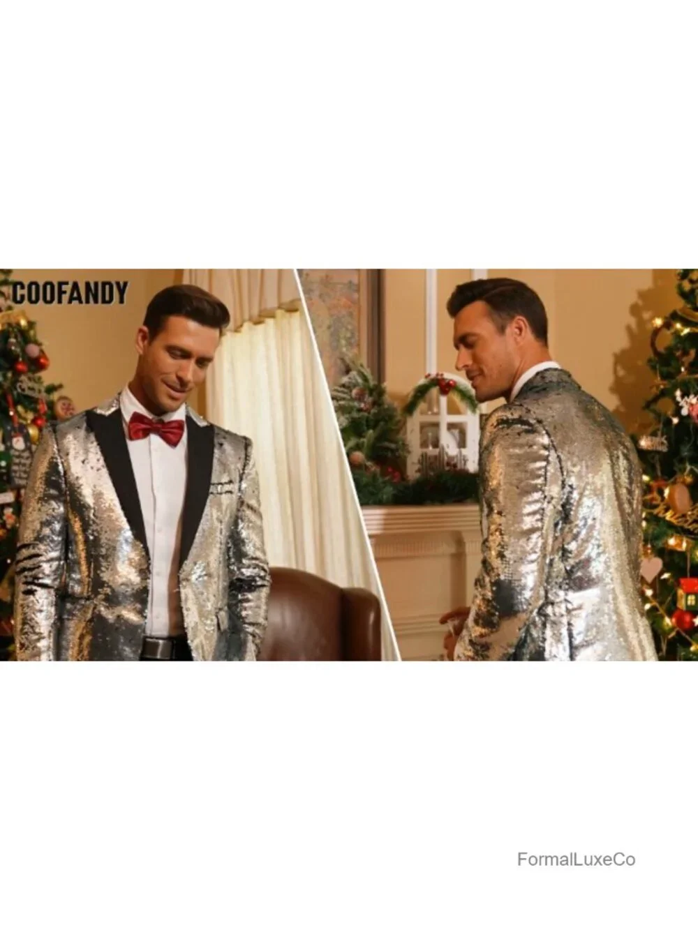Sequin Tuxedo Jacket for Men Wedding Prom Party One Button Shawl Collar